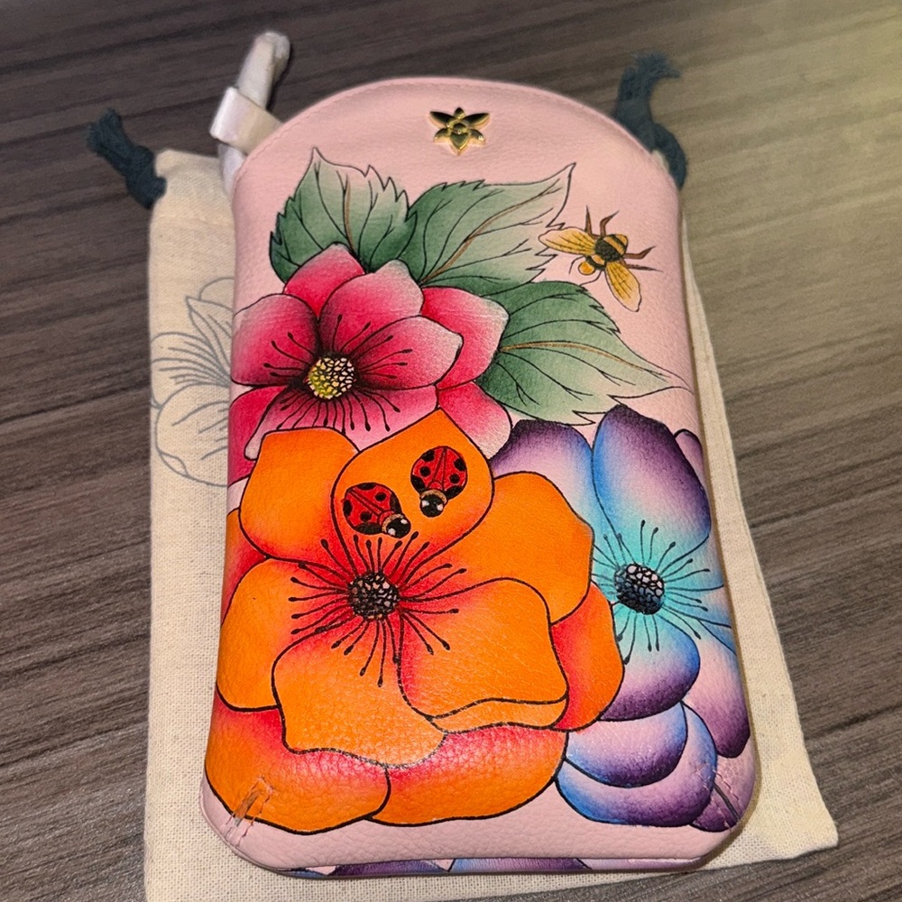 Anuschka Zippered Hand Painted Eyeglass/Phone Case with a dust bag | NEW